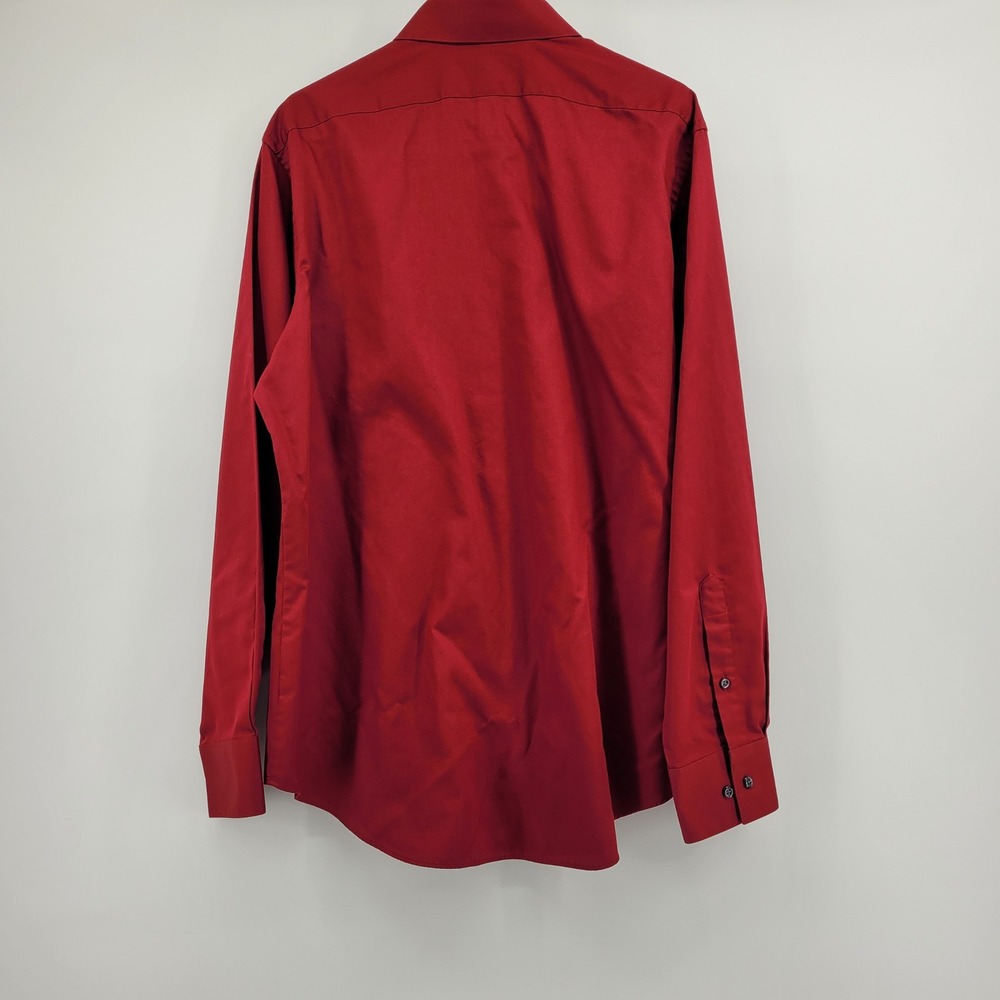 Van Heusen Lux Sateen Mens L Preppy Fitted Dress Shirt Burgundy Red 16.5 34/35 - Picture 3 of 9